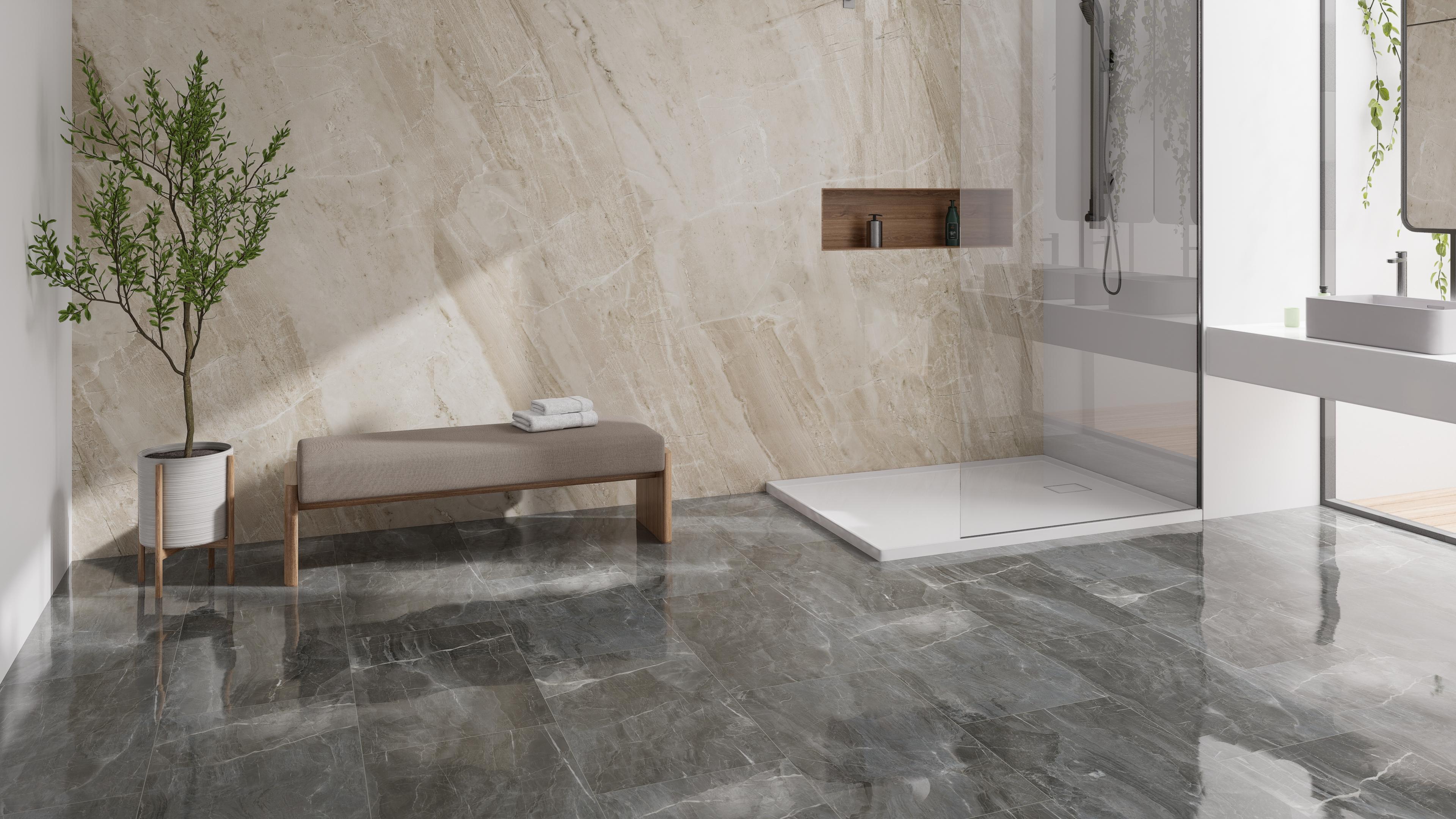 Click-Vinyl CHECK One 2159 Levin Marmor Hochglanz-Fliese XL inkl. Trittschall Standard